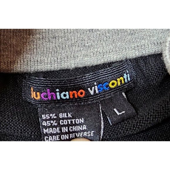 Luchiano Visconti Mens Large Black Silk Blend Double 1/2 Zip Pullover Sweater - Picture 8 of 9